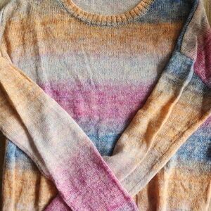Rails Multicolor Striped Scoopneck Sweater in Pink, Blue & Gold